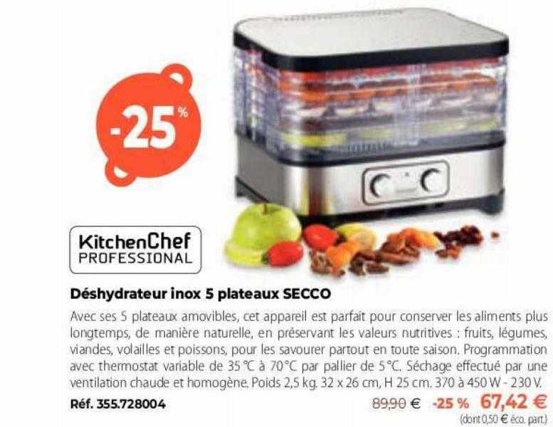 Déshydrateur Inox 5 Plateaux Secco Kitchen Chef Professional