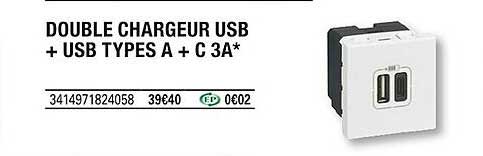 double chargeur usb + usb types a + c 3a