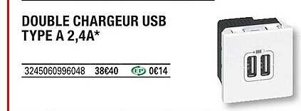double chargeur usb type a 2,4a