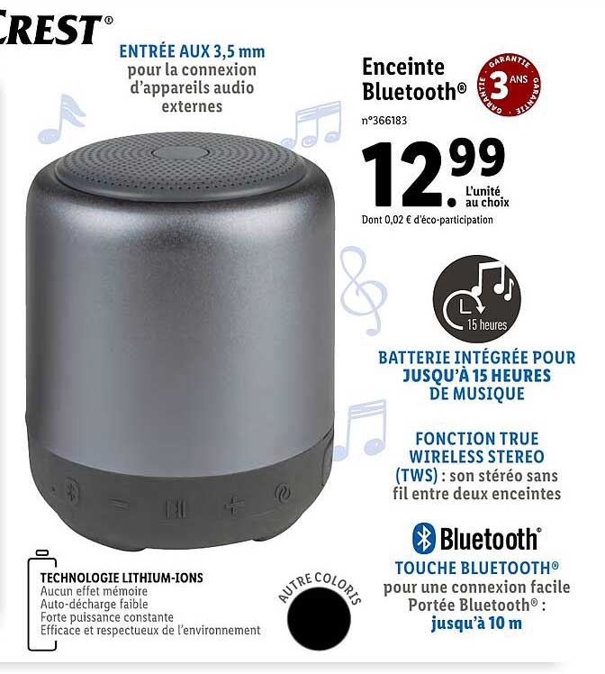 enceinte bluetooth silver crest