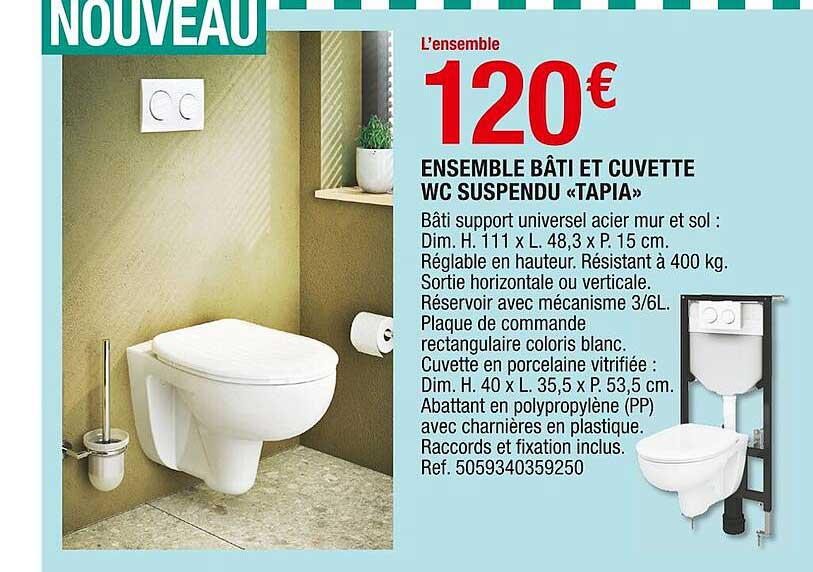 ensemble bâti et cuvette wc suspendu «tapia»