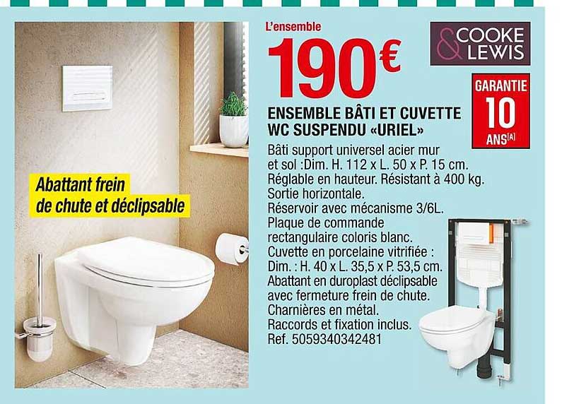 ensemble bâti et cuvette wc suspendu «uriel»