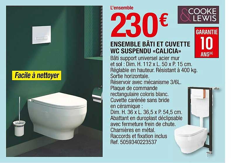 ensemble bâti et cuvette wc suspendue «calicia»