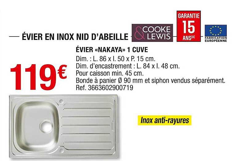 évier en inox nid d'abeille évier «nakaya» 1 cuve