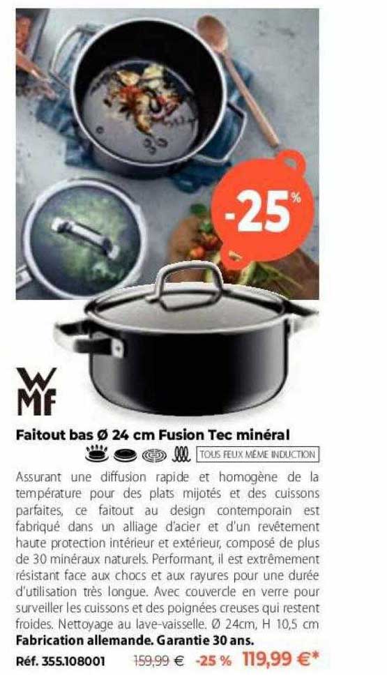 faitout bas ø 24 cm fusion tec minéral wmf