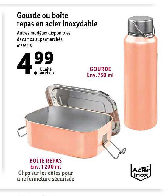 gourde ou boîte repas en acier inoxydable