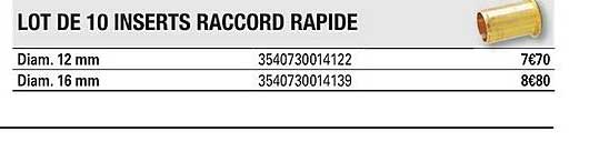 lot de 10 inserts raccord rapide