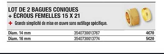 lot de 2 bagues coniques + écrous femelles 15x21