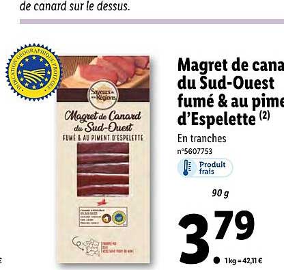 magret de canard du sud-ouest fumé & au piment d'espelette saveurs de nos régions
