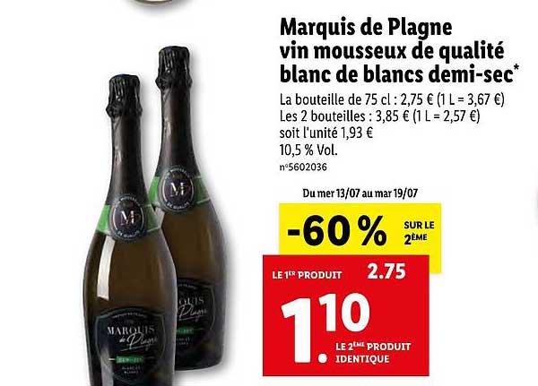 marquis de plagne vin mousseux de qualité blanc de blancs demi-sec