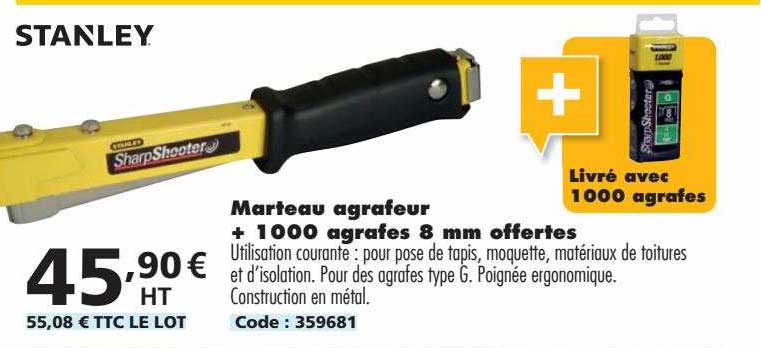 marteau agrafeur + 1000 agrafes 8 mm offertes
