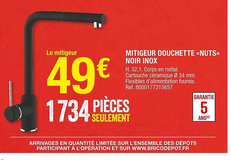 mitiguer douchette «nuts» noir inox
