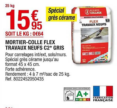 mortier-colle flex travaux neufs c2 gris