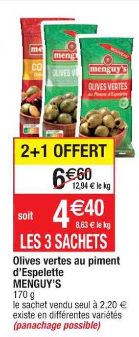 olives vertes au piment d'espelette menguy's