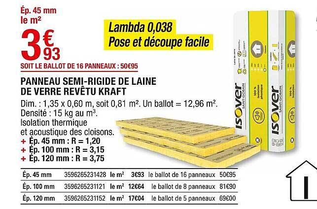 panneau semi-rigide de laine de verre revêtu kraft