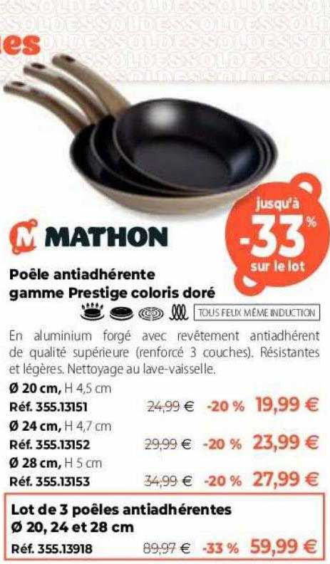 poêle antiadhérente gamme prestige coloris doré mathon