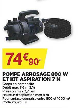 pompe arrosage 800 w et kit aspiration 7 m