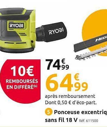 ponceuse excentrique sans fil 18 v ryobi