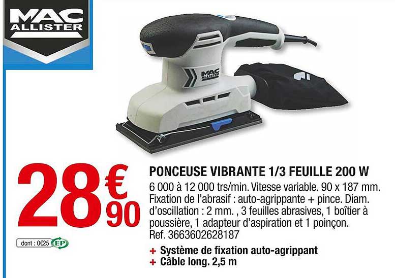 ponceuse vibrante 1-3 feuille 200 w mac allister