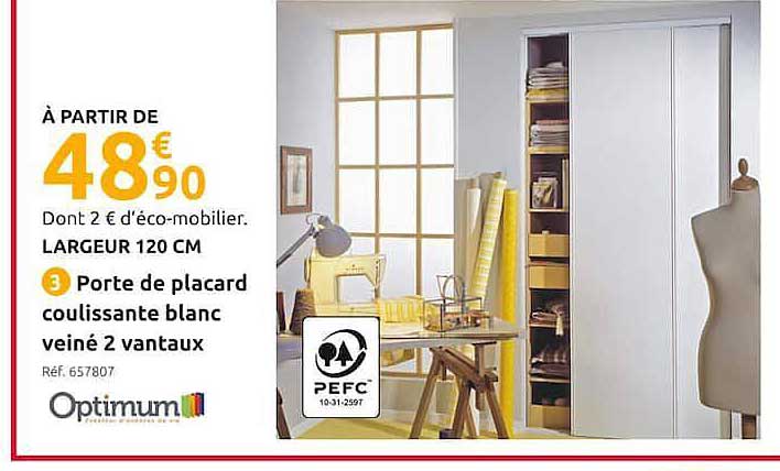 porte de placard coulissante blanc veiné 2 vantaux optimum