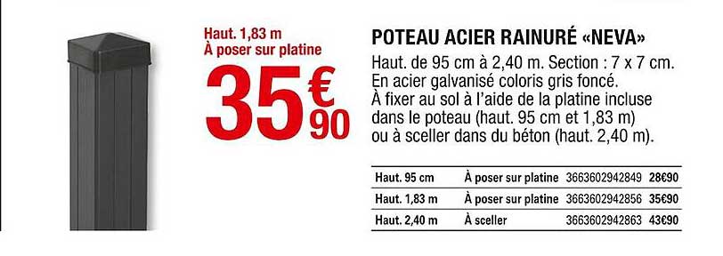 poteau acier rainuré «neva»
