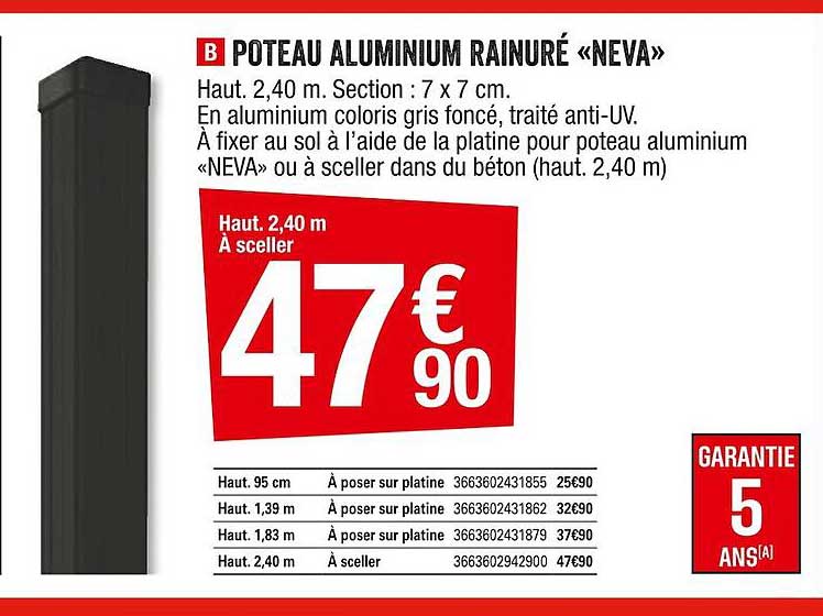 poteau aluminium rainuré «neva»