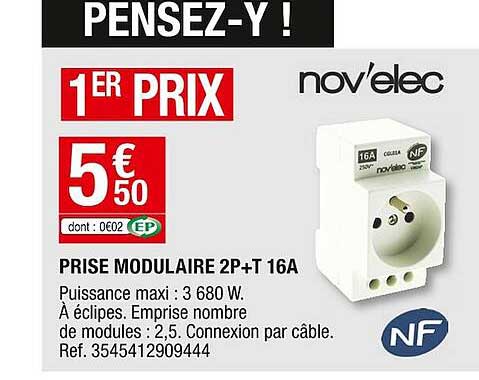 prise modulaire 2p+t 16a nov'elec