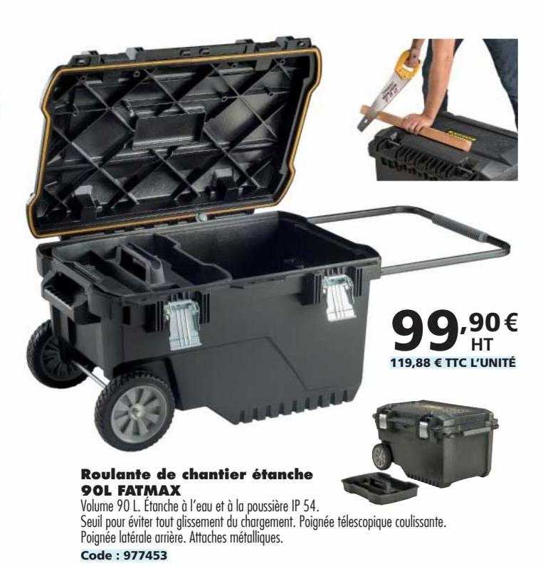 roulante de chantier étanche 90l fatmax