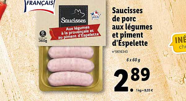 saucisses de porc aux légumes et piment d'espelette