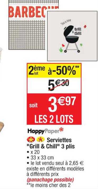 serviettes "grill & chill" 3 plis happy paper