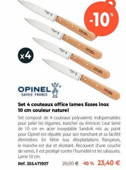 Set 4 Couteaux Office Lames Lisses Inox 10 Cm Couleur Naturel Opinel