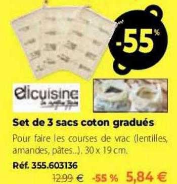 set de 3 sacs coton gradués elicuisine