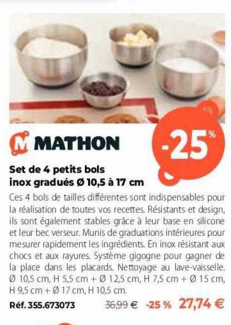set de 4 petits bois inox gradués ø 10,5 à 17 cm mathon