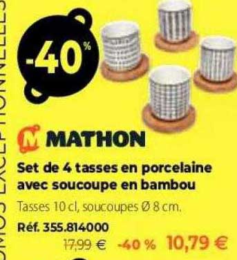 set de 4 tasses en porcelaine avec soucoupe en bambou mathon