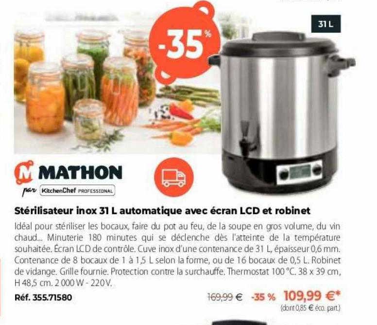 stérilisateur inox 31l automatique avec écran lcd et robinet mathon