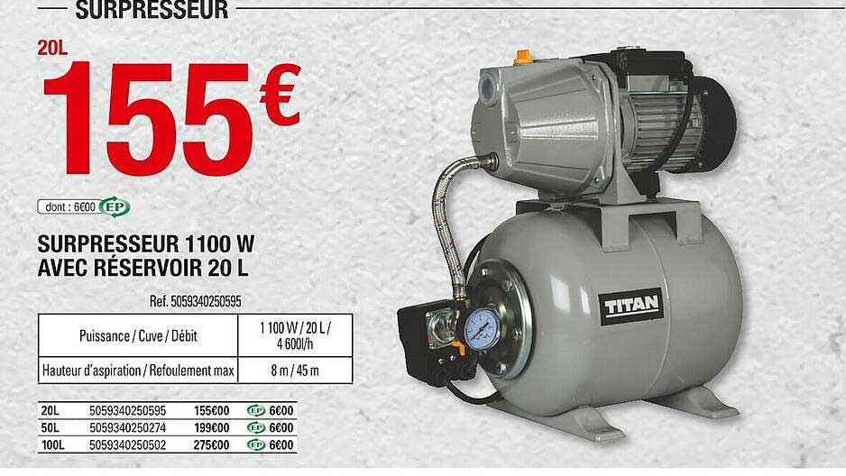 surpresseur 1100 w avec réservoir 20l titan