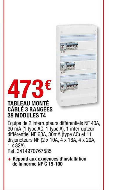 tableau monté câblé 3 rangées 39 modules t4