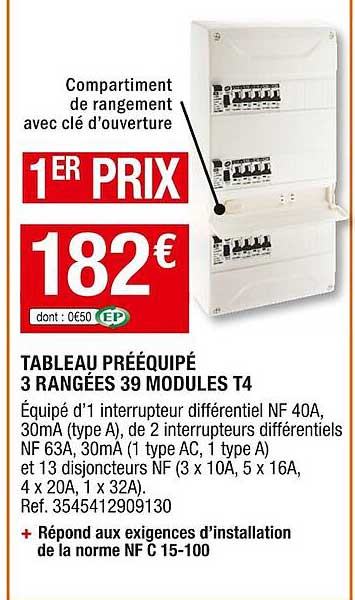 tableau prééquipé 3 rangées 39 modules t4