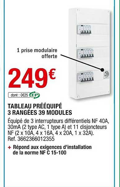 tableau prééquipé 3 rangées 39 modules