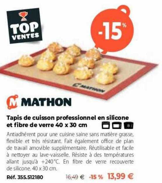 Tapis De Cuisson Professionnel En Silicone Et Fibre De Verre 40 X 30 Cm Mathon
