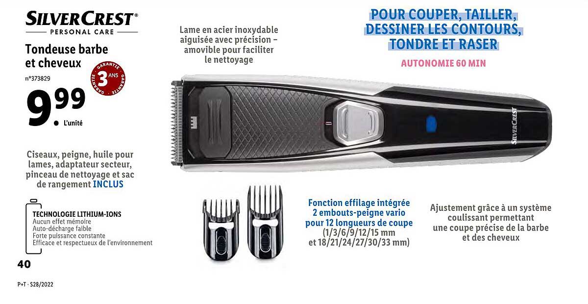 tondeuse barbe et cheveux silver crest