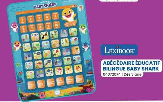 abécédaire éducatif bilingue baby shark lexibook