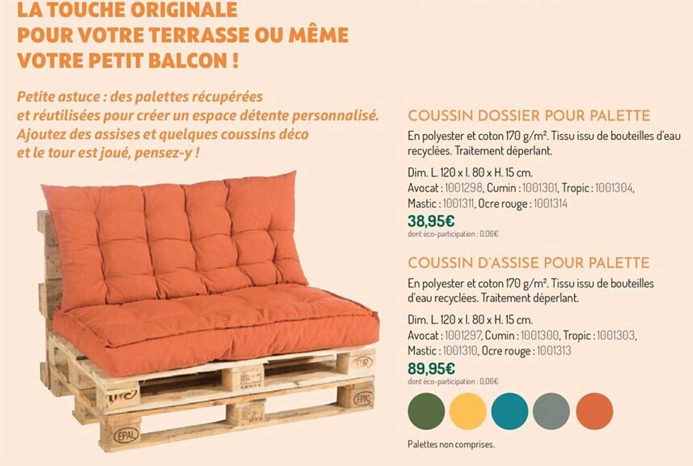coussin dossier ou coussin d'assise pour palette