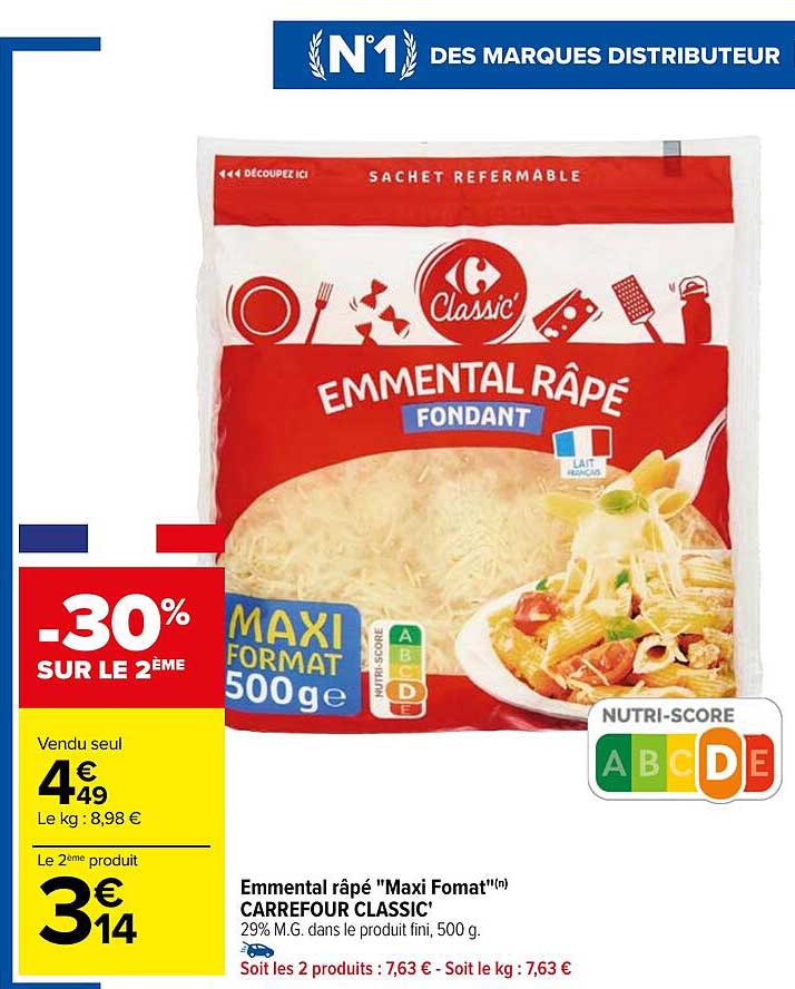 emmental râpé "maxi format" carrefour classic'