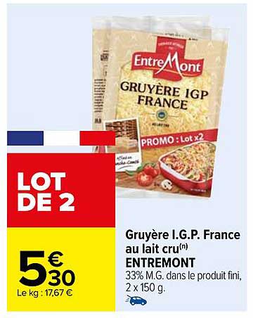 gruyère i.g.p. france au lait cru entre mont