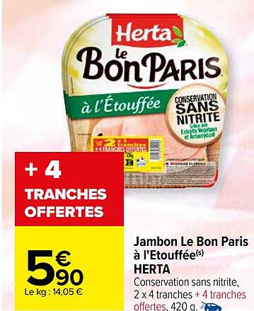 Jambon Le Bon Paris à L'étouffée Herta