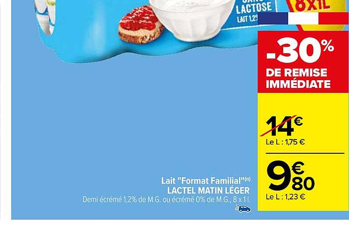 Lait "format Familial" Lactel Matin Léger