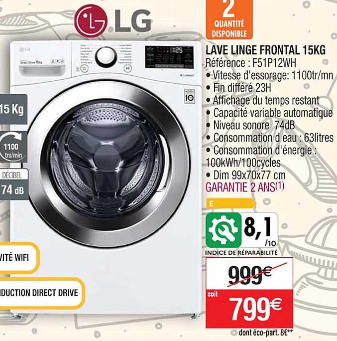 lave linge frontal 15 kg lg