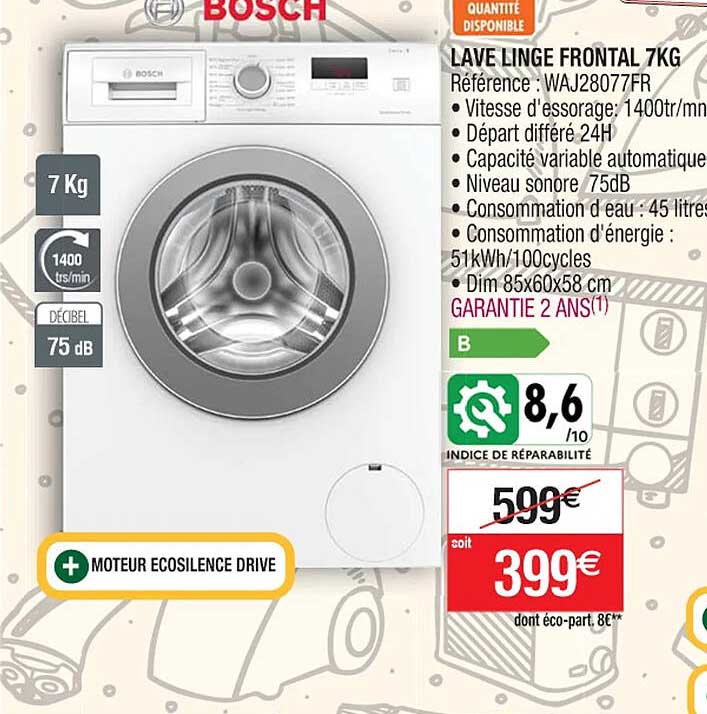 lave linge frontal 7 kg bosch