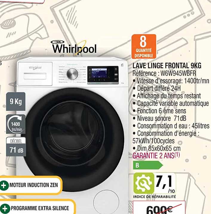 lave linge frontal 9 kg whirlpool
